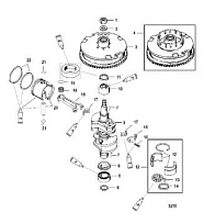 Коленвал, поршень, маховик 2-х тактного ПЛМ MERCURY 40 M Серийный номер от 0P325500 и выше